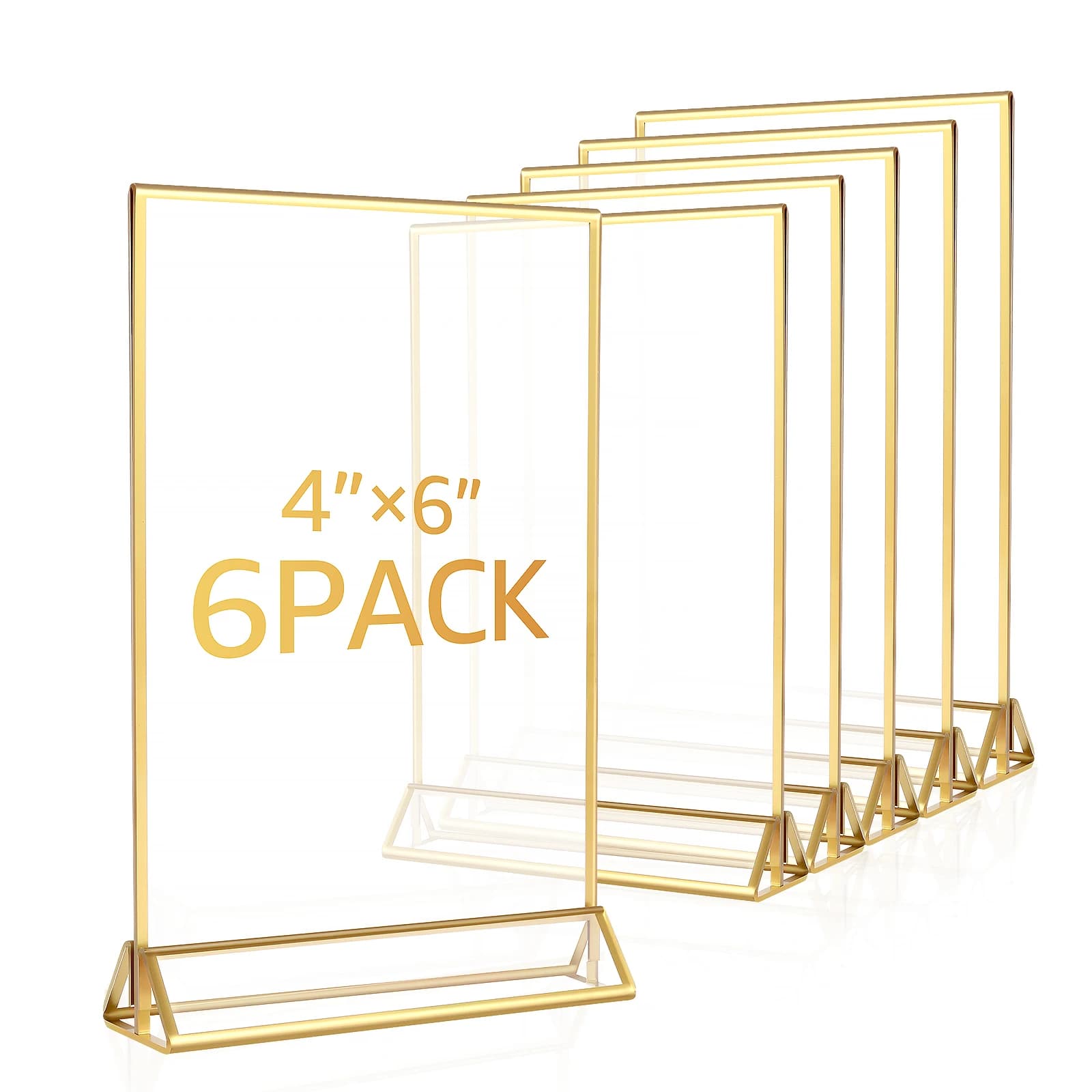 6 pezzi porta cartelli in acrilico dorato cornice espositore porta carte trasparenti supporti per numeri da tavolo per matrimoni per menu foto foto