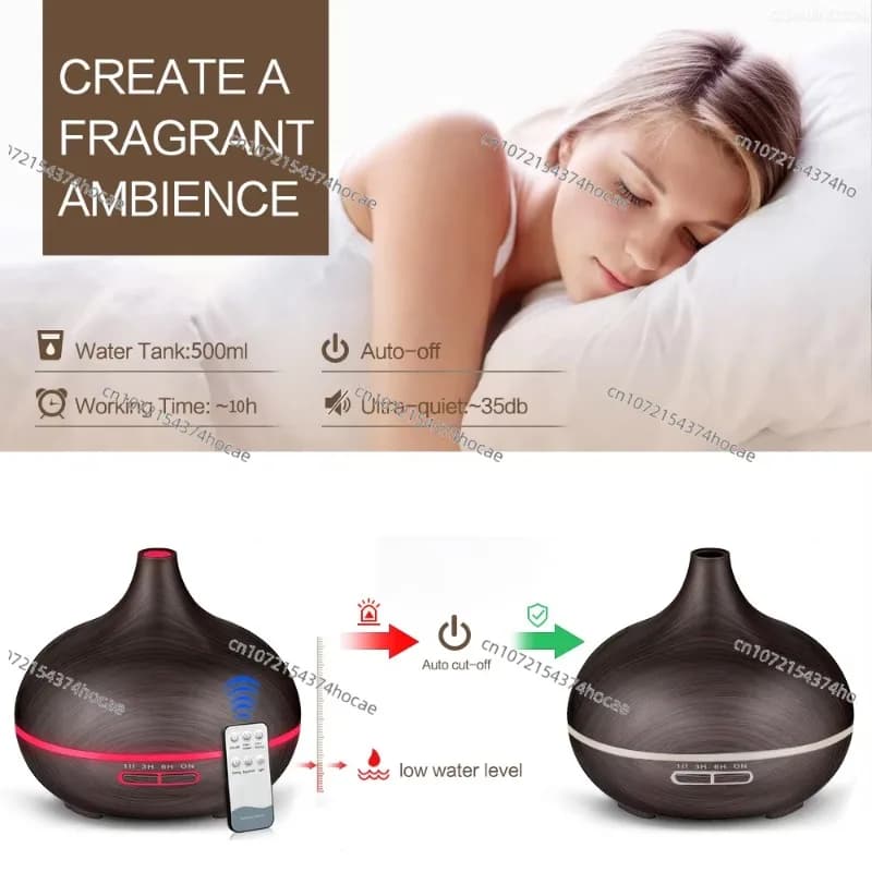 500ml Wood Grain Ultrasonic Humidifier LED Light Essential Oil Diffuser Professional Aromatherapy Mist Maker For Office Bedroom