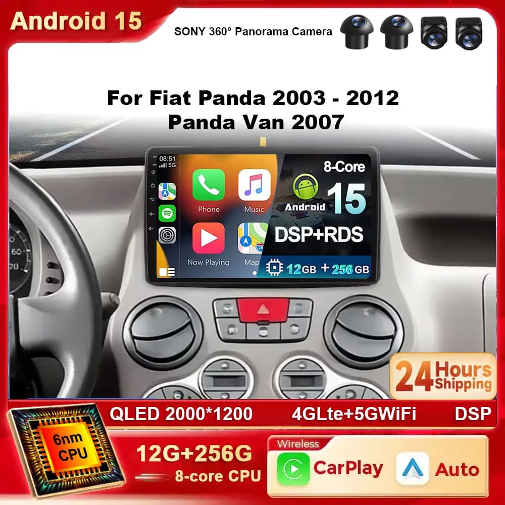 Android 15 Autoradio Carplay Per Fiat Panda 2003 2004 2005 2006 - 2012 Navigazione GPS Auto Lettore Multimediale Stereo 2 din 4G WiF