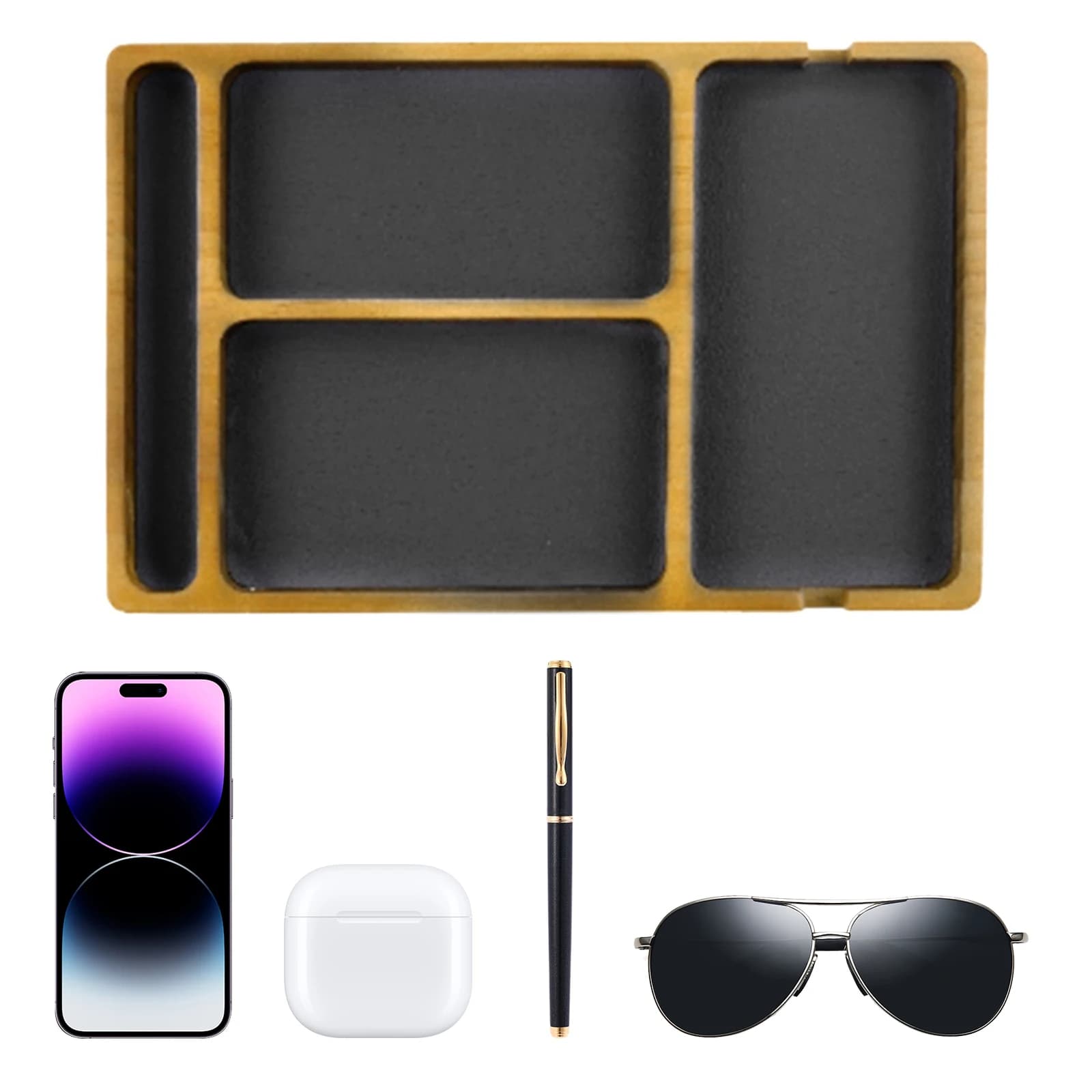 Vassoio portaoggetti Essentials per uomo e donna con inserto in pelle, organizer da comodino per riporre telefono, orologio, portafoglio, chiavi, gioielli
