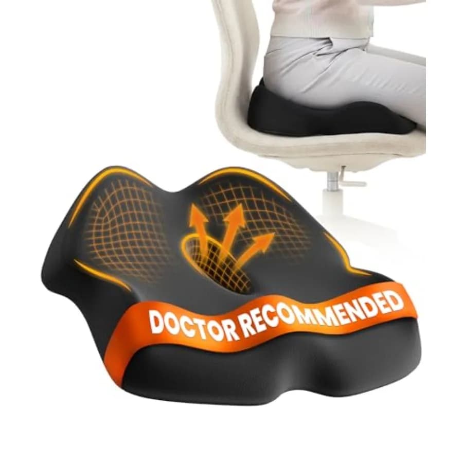 Doctor Recommended Memory Foam Seat Cushion for Office Chairs and Car - Ergonomic Office Desk Accessories - Cushions for Tailbo