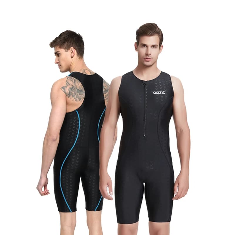 Men Women One Piece Athletic Professional Competition Swimsuit Racing Sharkskin Knee Length Training Swimwear Bathing DivingSuit