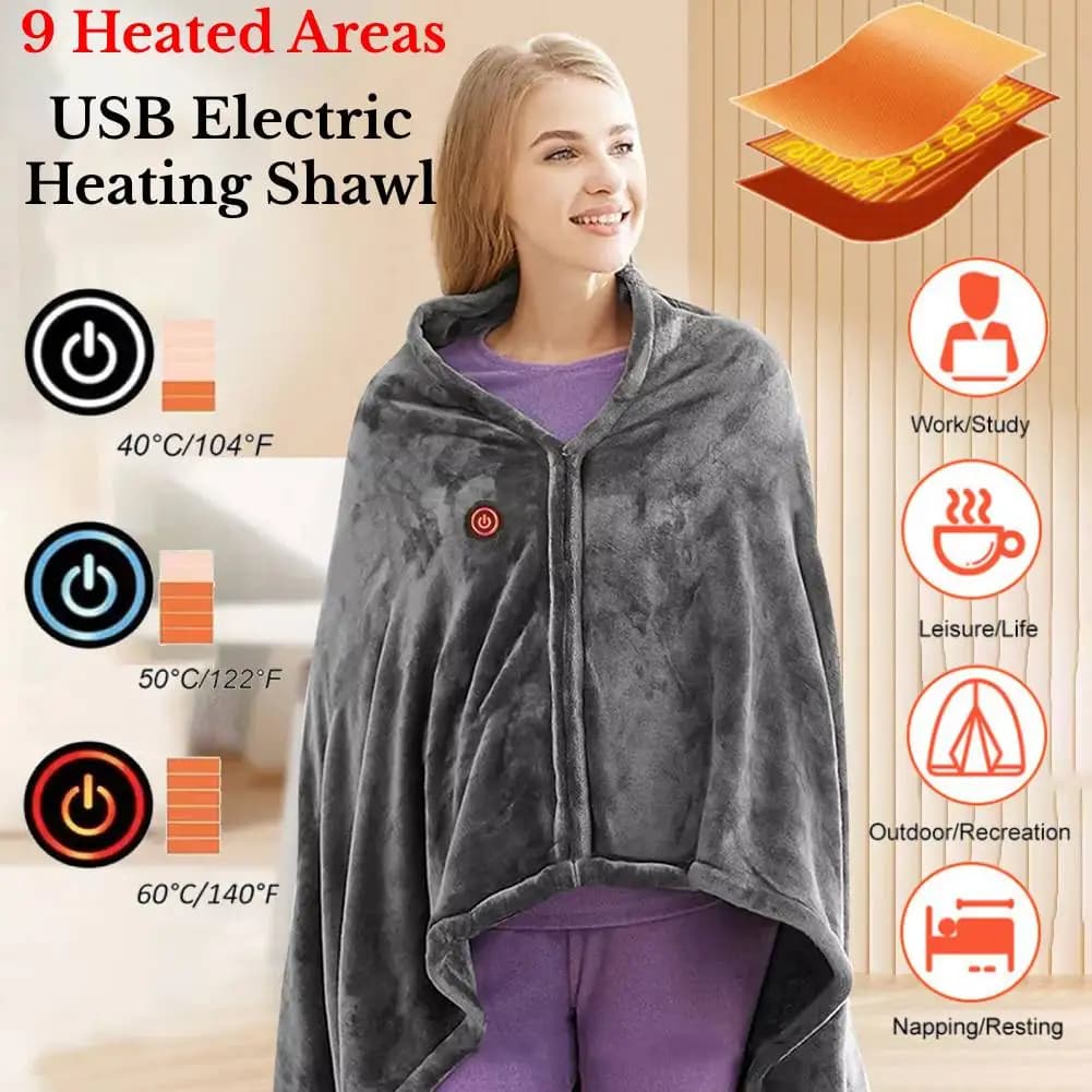 Sciarpa Riscaldante USB in Morbido Pile Corallo, Mantella Calda con Temperatura Regolabile, Coperta Riscaldata Invernale Anti-Freddo