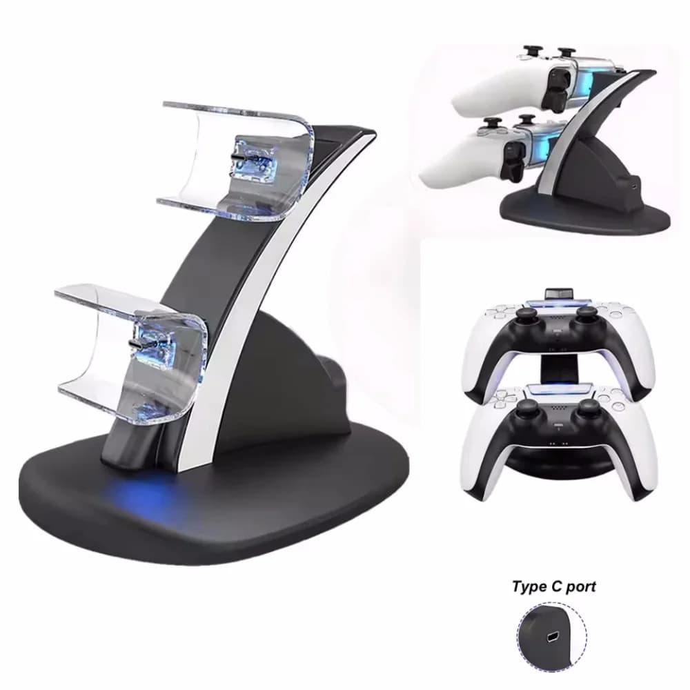Stazione di ricarica rapida doppia per controller wireless PS5, base di ricarica con LED Type-C per accessori PlayStation 5