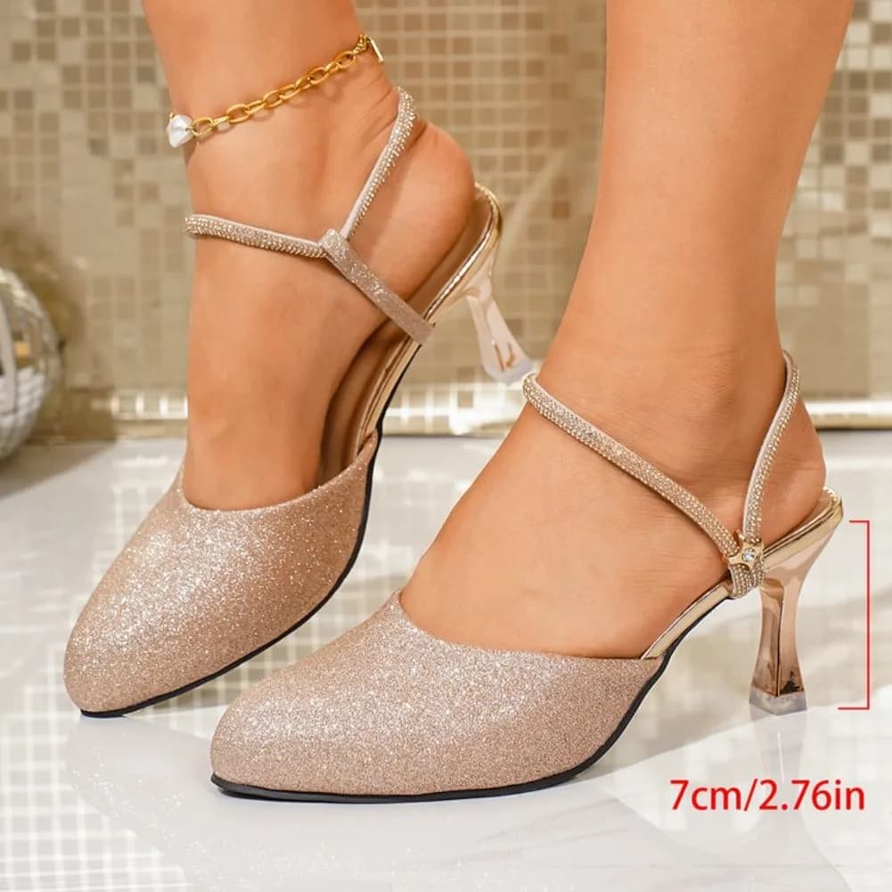 Summer Women Fashion Sandals Champagne Hollow Out Comfort Shoes Lady Comfort Square Heel High Heel Sandals Zapatos De Mujer