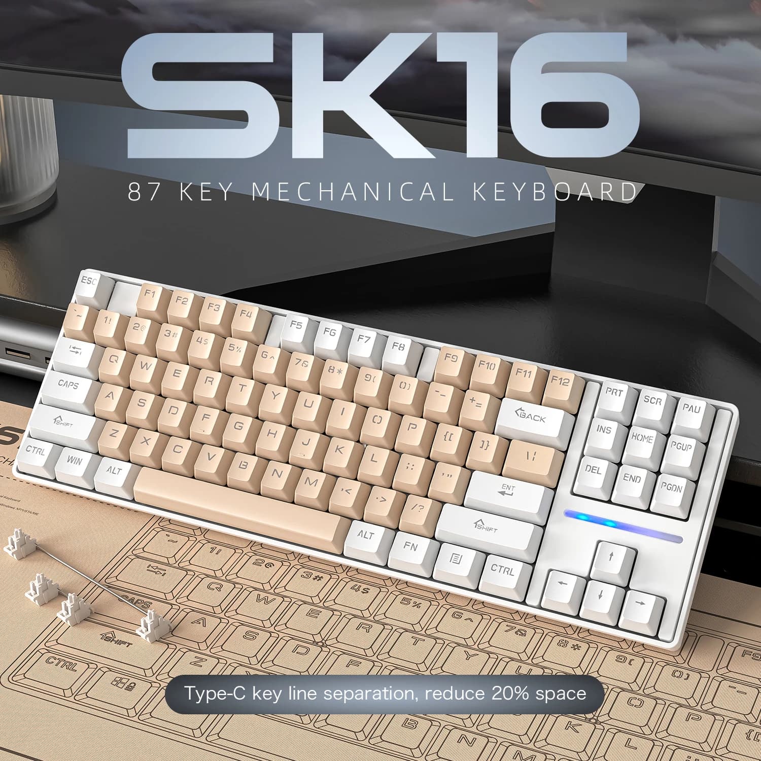 SMAILWOLF SK16 Tastiera meccanica cablata per notebook, computer desktop, giochi e-sport, effetti di illuminazione accattivanti, lingua spagnola personalizzata