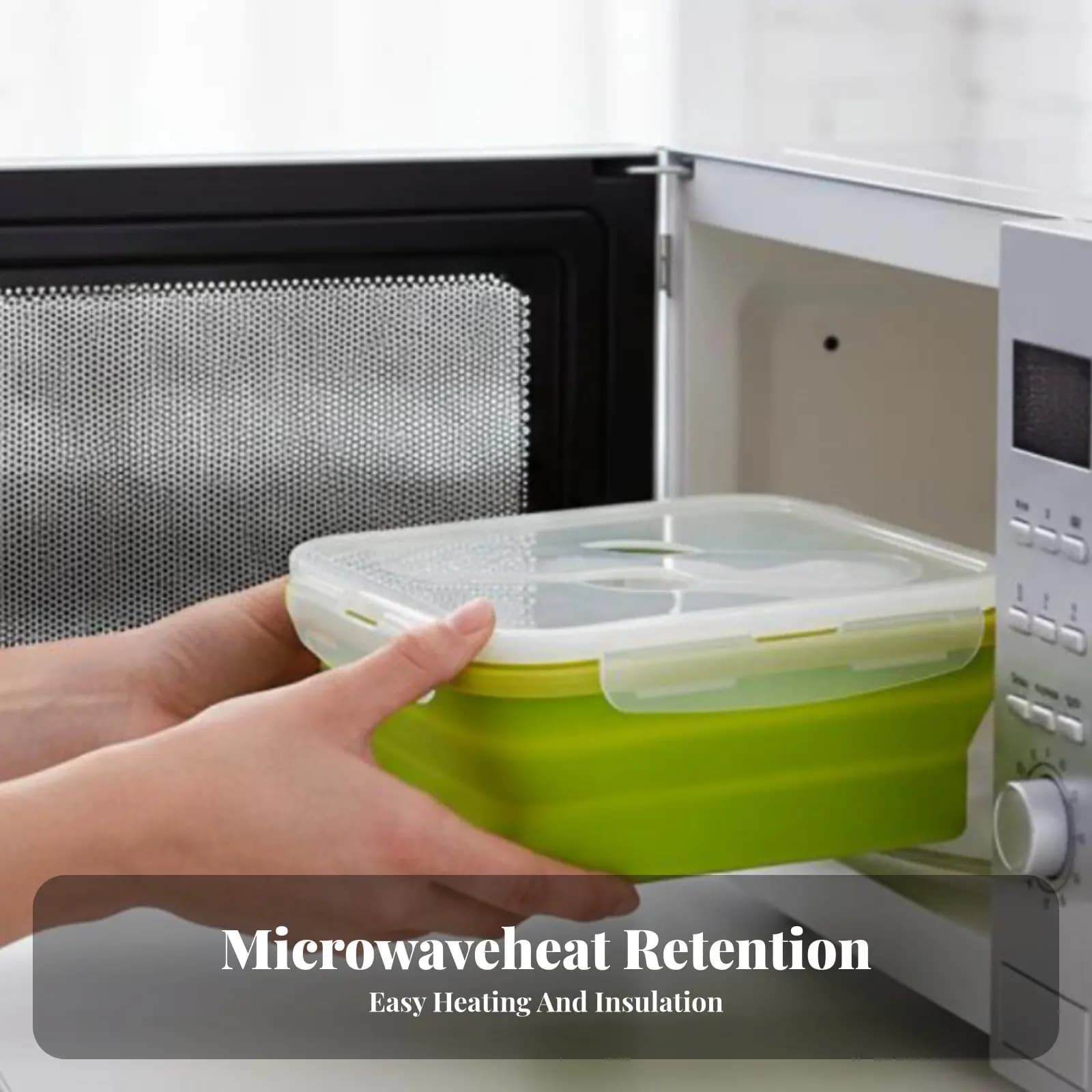 Contenitore per il Pranzo per Lavoratori d'Ufficio, in Silicone per Alimenti, Rettangolare, Pieghevole, Adatto al Microonde, Ermetico, Bento Box per Adulti