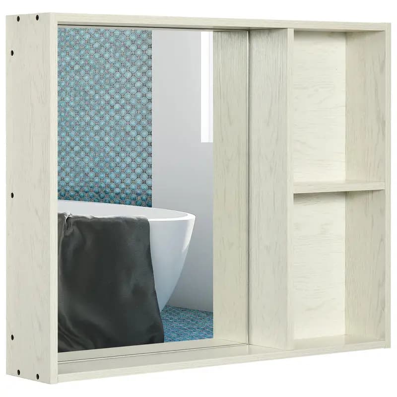 31.5 Inch x 25.5 Inch Medicine Cabinet with Mirror, 2-Tier Storage Shelf, Wall Mounted Bathroom Mirror Cabinet, White