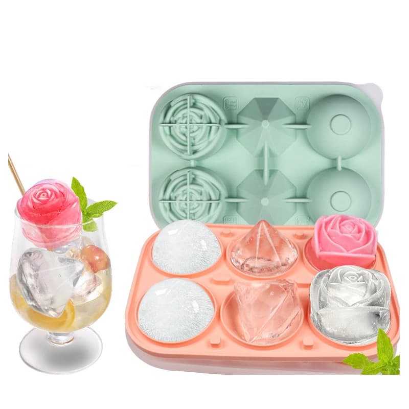 6 Griglia Rose Ball Vassoio per cubetti di ghiaccio Scatola per cubetti di ghiaccio con diamanti fai-da-te per cocktail di whisky Bevande per congelatore fatte in casa Stampo per ghiaccio freddo