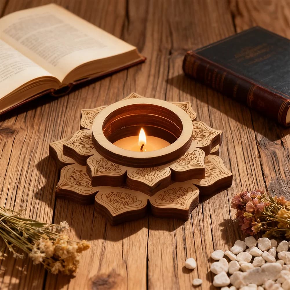 Portacandele in legno con fiore di loto, base per aromaterapia, diffusore di oli essenziali, espositore in cristallo, meditazione, decorazioni per la casa Zen