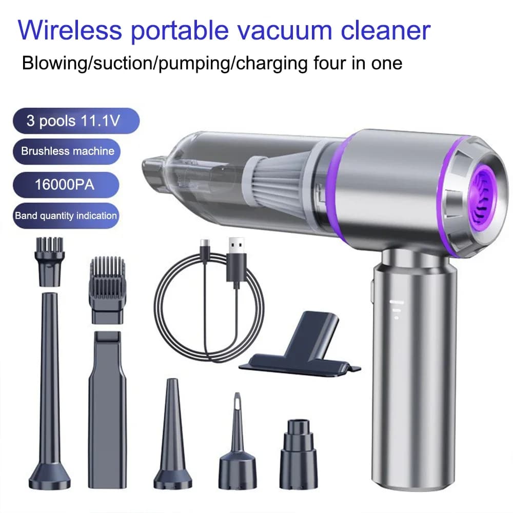 Aspirapolvere per auto wireless con motore brushless quattro in uno per soffiaggio/aspirazione/aspirazione/ricarica, display di potenza 15000PA