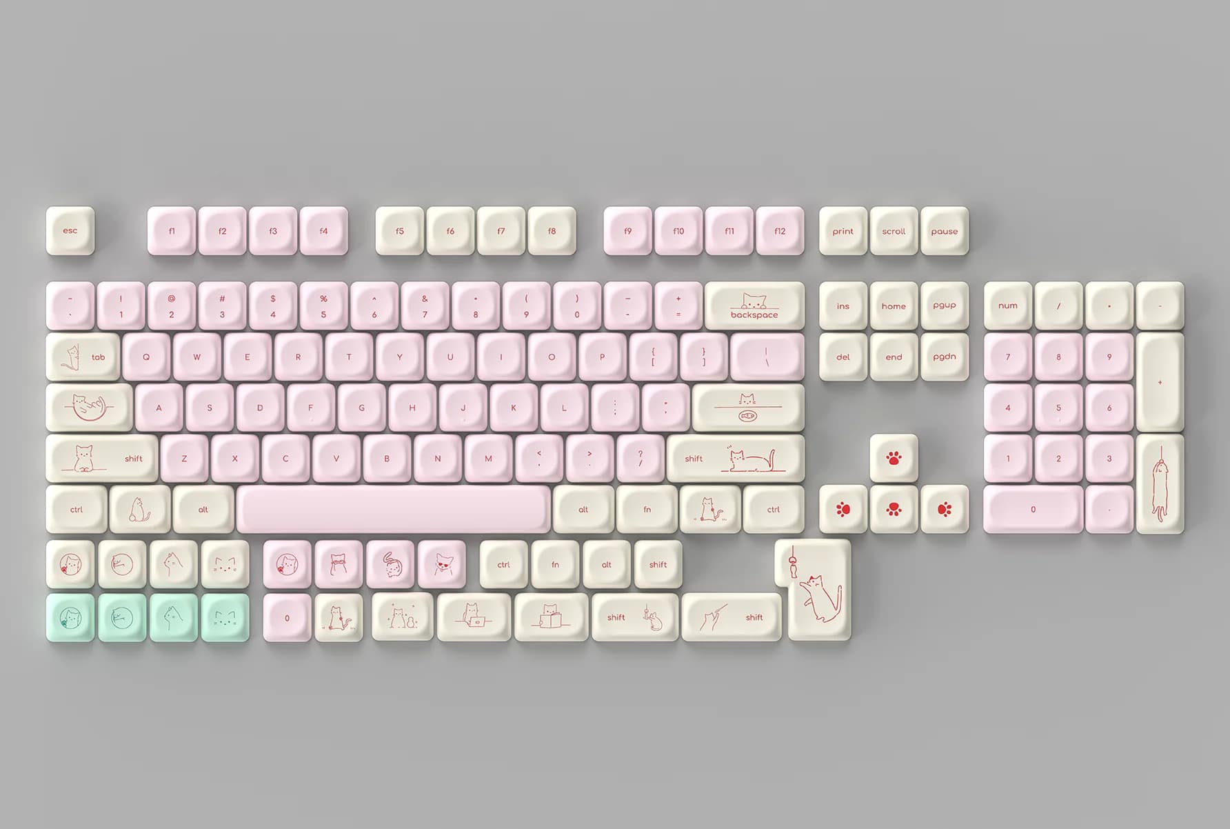 Cute Cat Korean Keycaps 128 keys PBT Sublimation Moa Ball Cap Pink Minimalist Small Font Mechanical Keyboard Keycaps