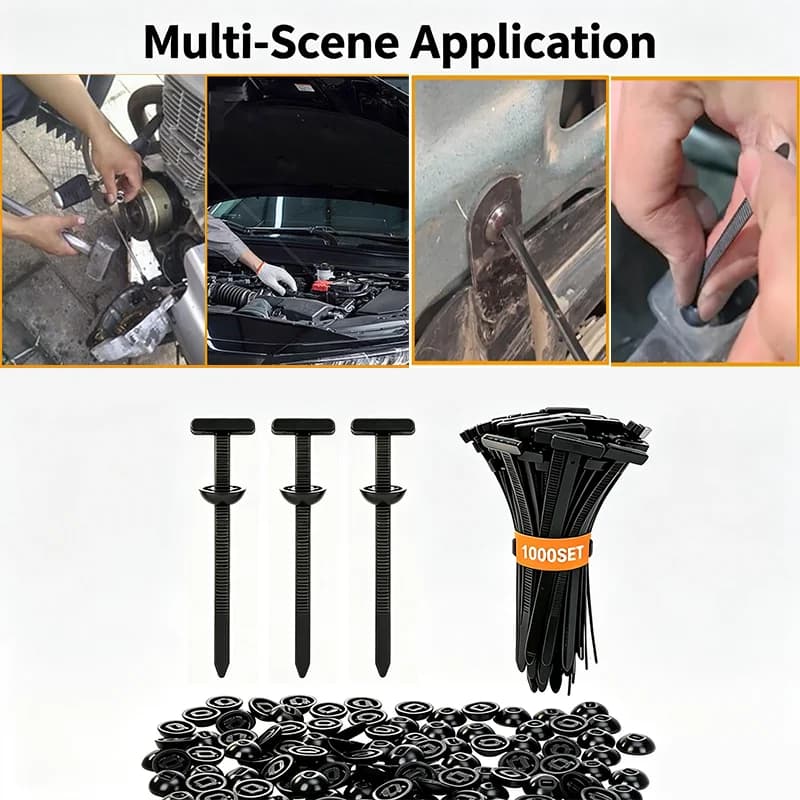 Universal Car Nylon Cable Tie with Pin Button Heavy Duty Self-Locking Zip Ties for Home Office Outdoor Cable Fix