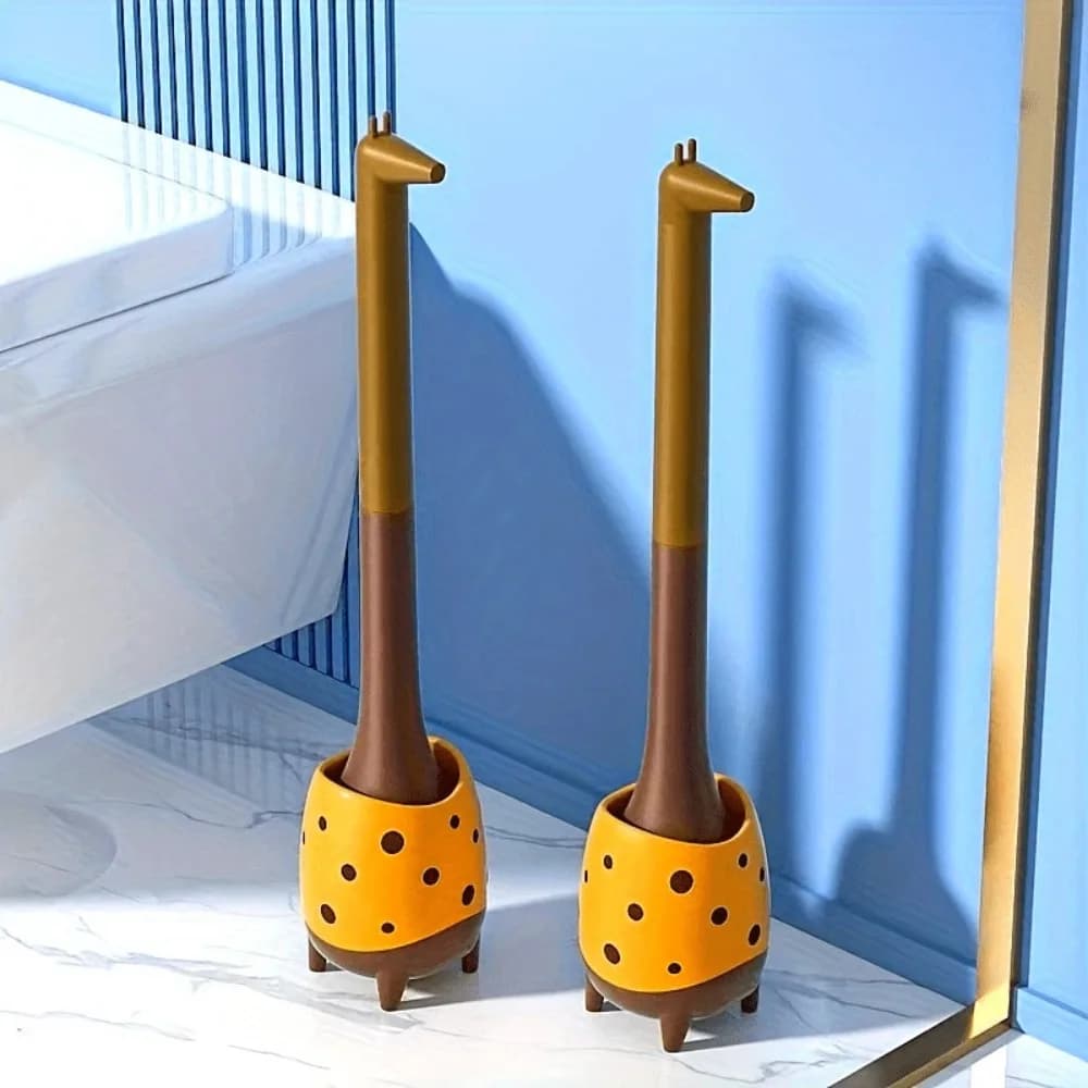 Cute Giraffe Toilet Brush with Holder Creative Animal Shaped Toilet Cleaner Brush Bathroom Home Toilet Deep Cleaning Anti-Odor