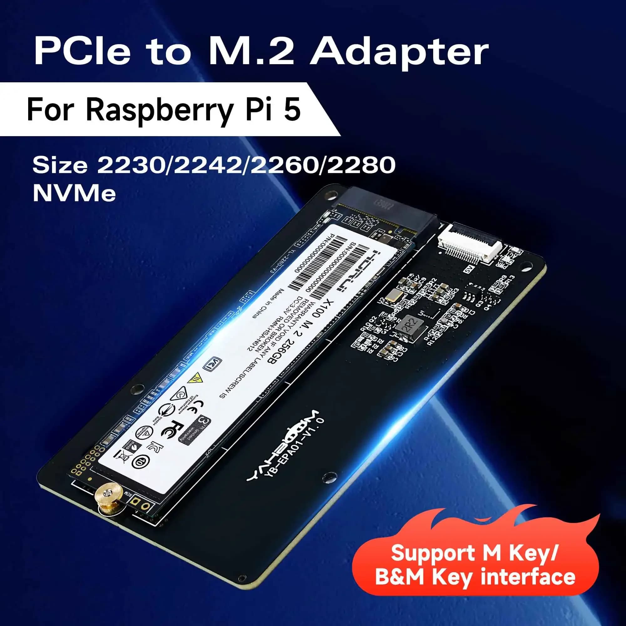 Raspberry Pi 5 SSD solid state drive expansion card dedicated by PCIe to M.2 NVME with FPC cable Active cooling device support for RPI 5