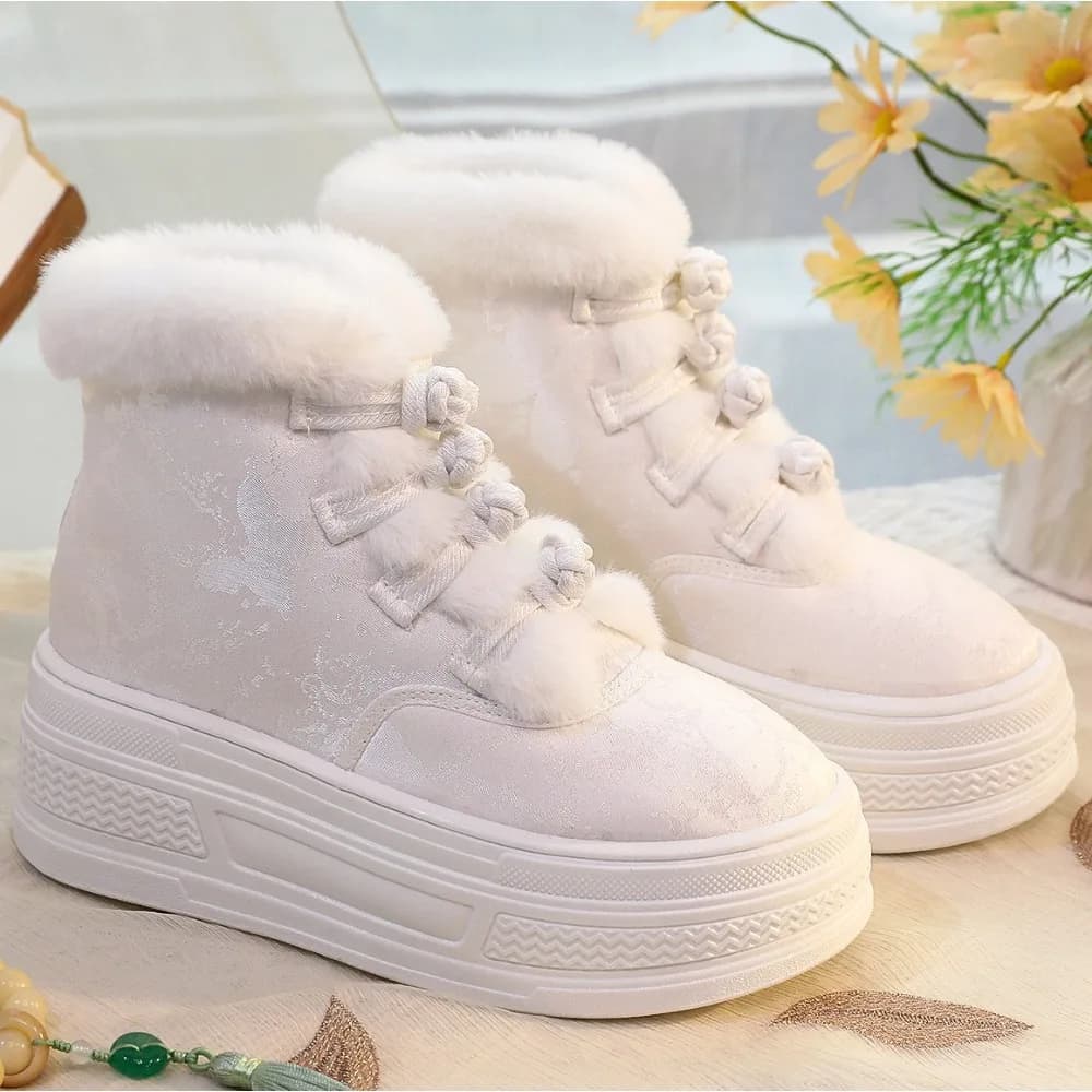 Stivaletti da donna invernali nuove scarpe corte etniche in cotone stile nazionale da donna con bocca in peluche con suola spessa scarpe da donna stivaletto
