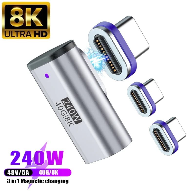 Adattatore Magnetico Type-C 240W USB-C a USB-C per Ricarica Rapida, Connettore USB4.0 40Gbps 8K@60Hz Thunderbolt 4/3 per iPhone16 Macbook