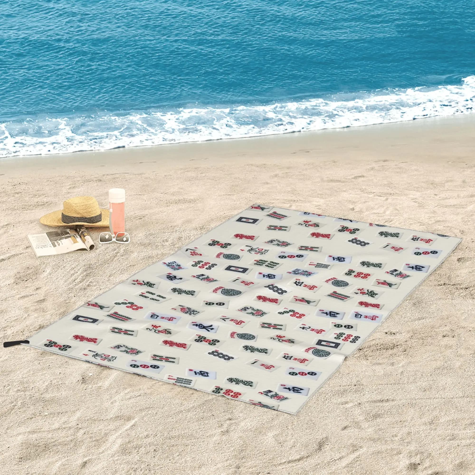 Telo da spiaggia con design delle tessere del gioco Mahjong, in morbida microfibra, ad asciugatura rapida e assorbente, per piscina