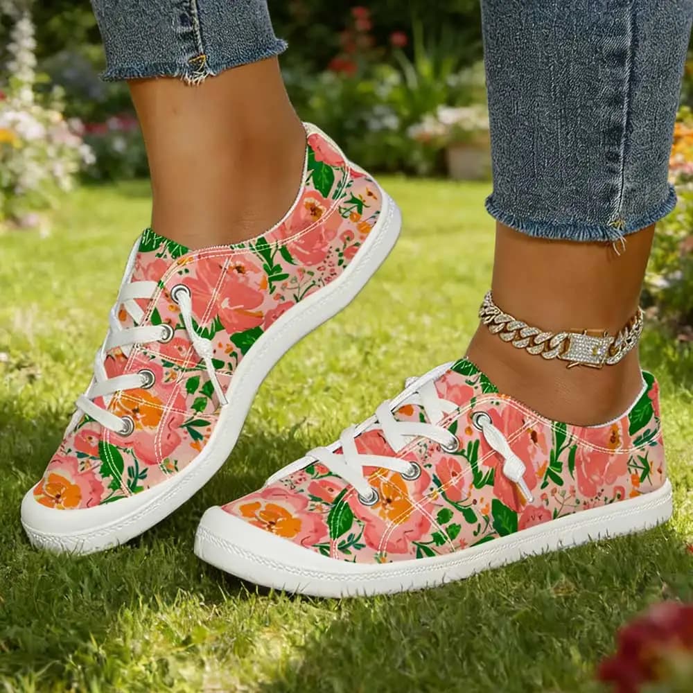 Scarpe in tela con stampa floreale stile foresta, scarpe basse casual alla moda per studenti