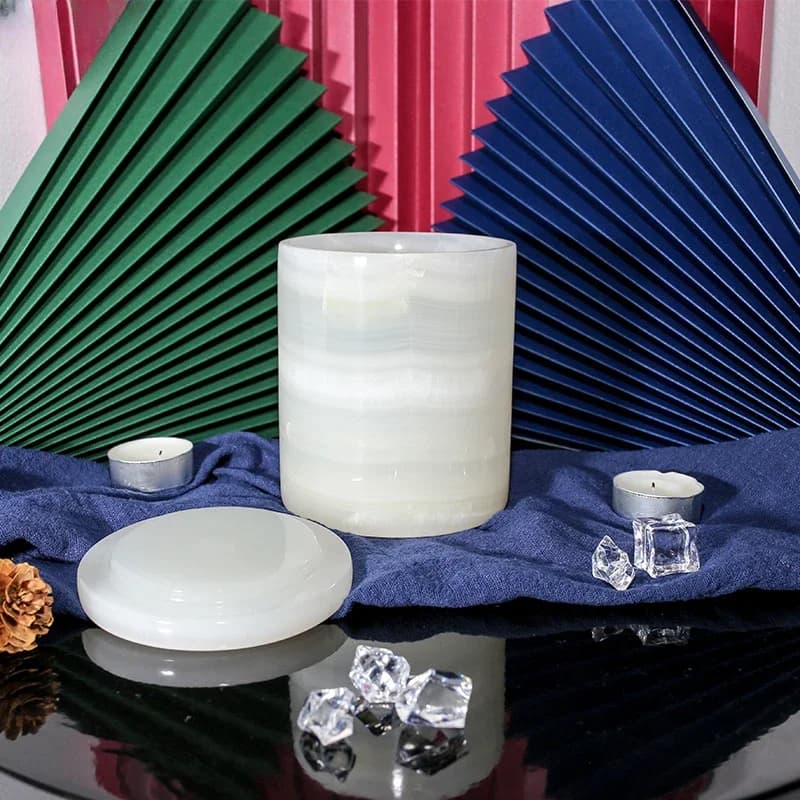 Natural Stone Onyx Candle Holder Marble Jar Jade Aromatherapy Scented Round Candle with Lid