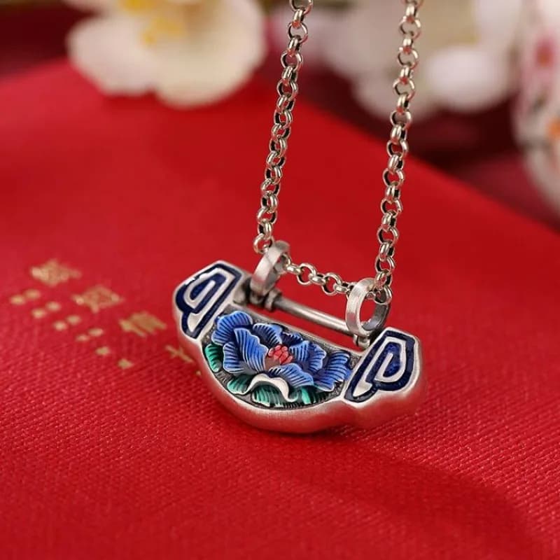 925 argento Cloisonne fiore di loto Ruyi Lock ciondolo stile etnico collana di fiori squisiti per le donne regali di gioielli da sposa