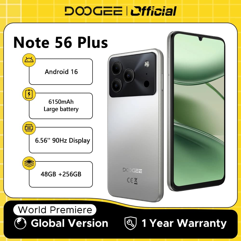 Versione globale DOOGEE Note56 Plus Smartphone Android 16 48GB + 256GB 6150mAh Batteria grande Display da 6,56'' 90Hz Fotocamera da 50MP NFC