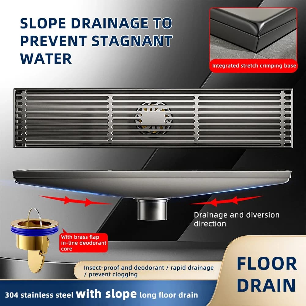 Stainless Steel Floor Drain,Anti-Odor Bathroom Drain with Slope,Shower Drainage with Copper Core for Bathroom Toilet Balcony
