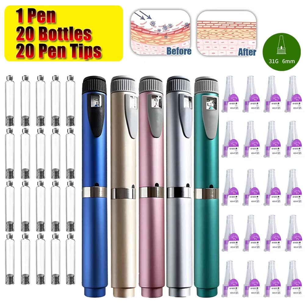 Set Estetica Medica: 1 Penna Magica, 20 Flaconi Vuoti da 3ml + 20 Punte per Penna per Cartucce Universali, Kit Strumenti per Iniezione