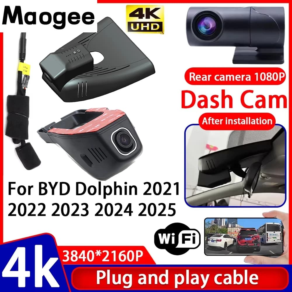 Video Recorder with Night Vision 4K UHD Plug and Play, Dash Cam for Auto BYD Dolphin 2021 2022 2023 2024 2025