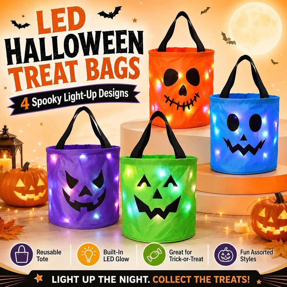 4pcs Candy Bucket Bag,Halloween LED Illuminated Children's Candy Tote Bag,Large Capacity Halloween Party Favor Bags For Children