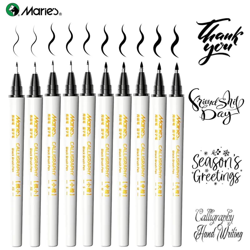 Marie's Calligraphy Pens Set,10pcs Black Soft Tip Hand Lettering Pens for Beginners, Brush Pens Kit for Writing and Journaling