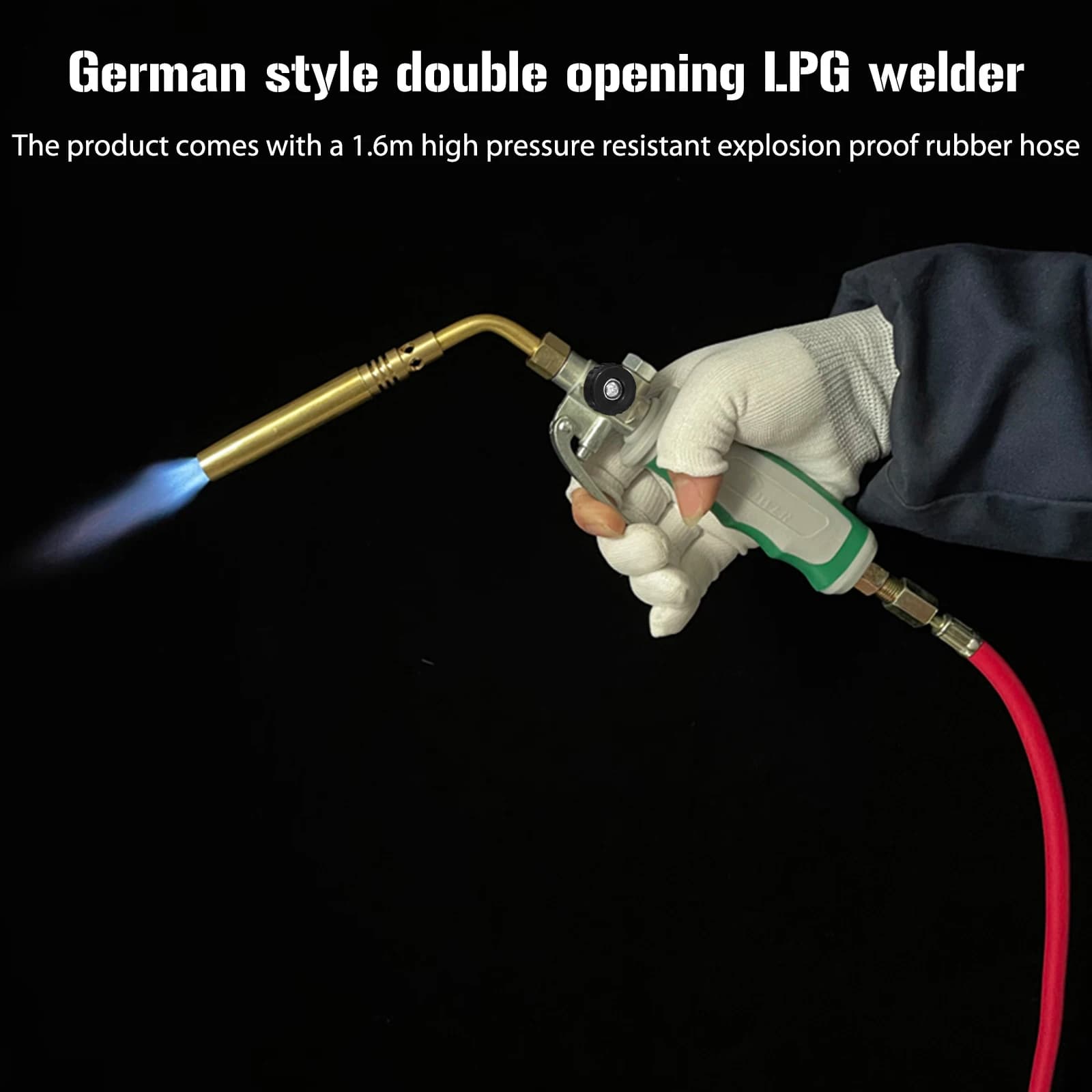 Liquefied Gas Welder Double Switch Germany Style MAPP Flame Heating Gun Spiral Flame with 1.6m Rubber Hose for Hair Removal