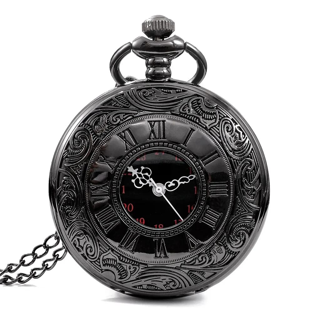 Vintage Black Unisex Fashion Roman Number Quartz Steampunk Men's Pocket Watch Pendant Necklace with Gift Chain