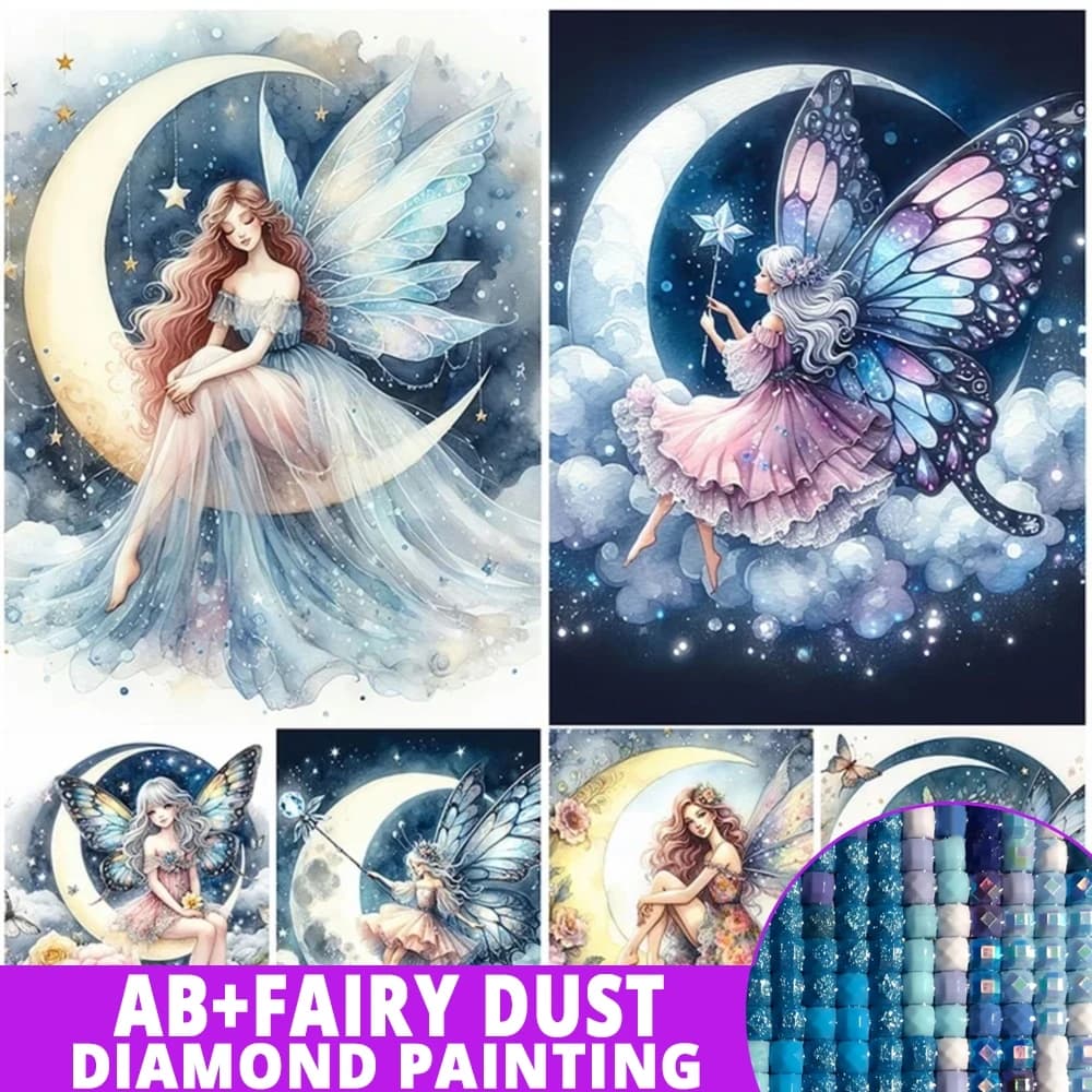AB Fairy Dust Diamond Painting 5D Art Fairy Dust Moon Full Drill Butterfly Girl Mosiac Picture Crystal ricamo Character Art
