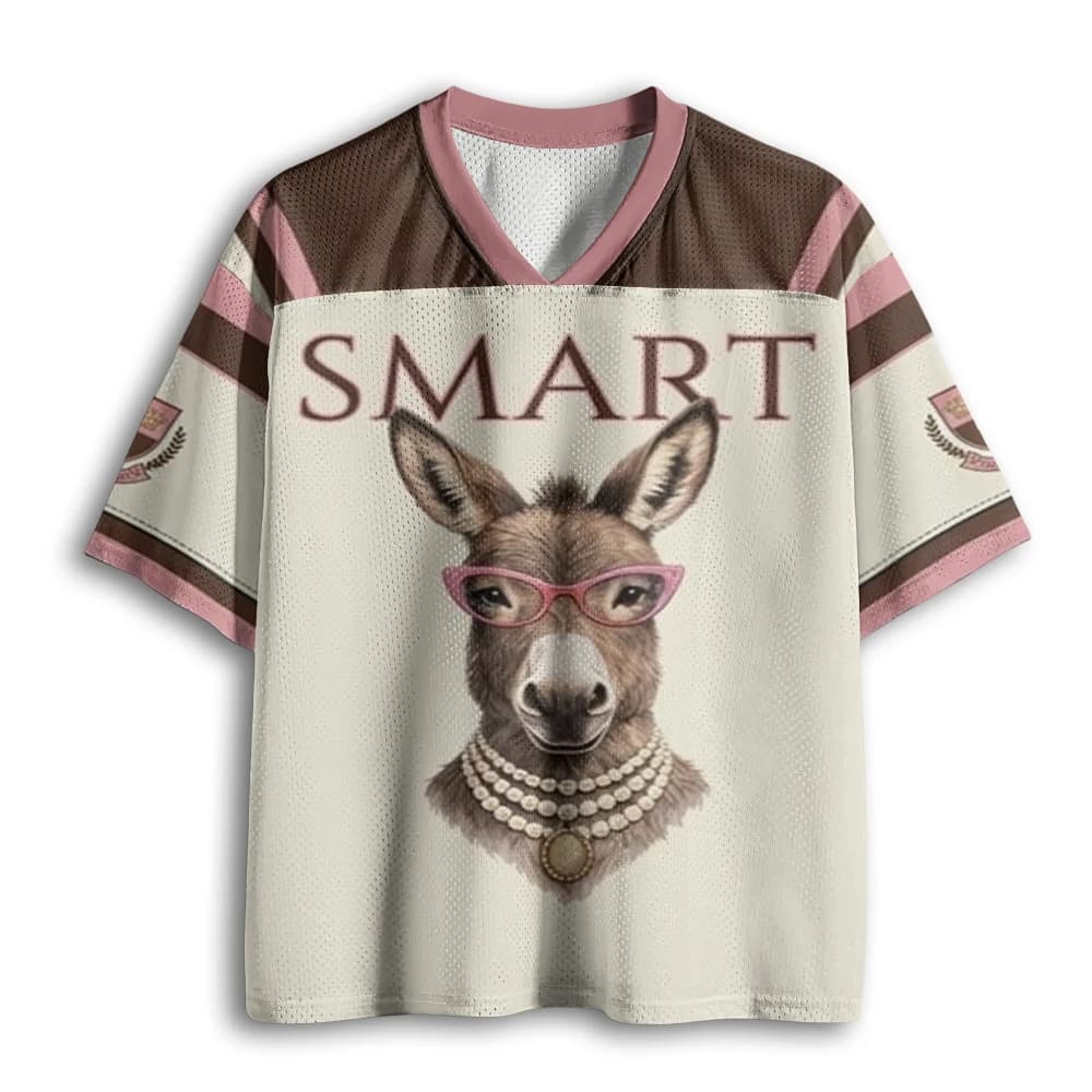 Brown Pink Stripe Preppy Style Donkey Graphic Breathable Mesh Oversized Football Jersey Vintage Streetwear Top