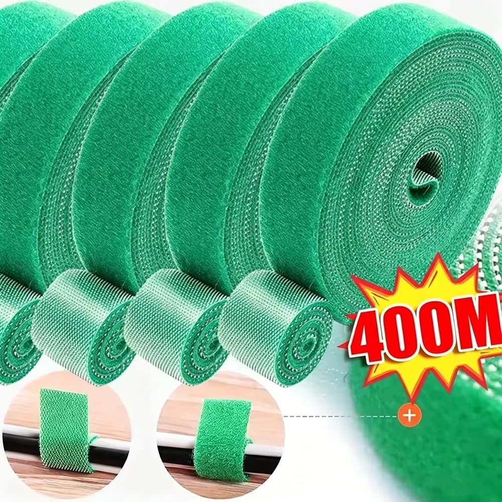 400/2M Wholesale Green Self Adhesive Plant Nylon Cable Tie Adjustable Plants Hook Loop Fastener Tape for Garden Home