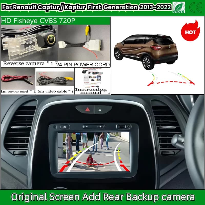 Telecamera per retromarcia per Renault Captur / Kaptur (primera generazione) 2013 ~ 2022 Schermo OEM Aggiungi telecamera per retromarcia di backup Visione notturna HD