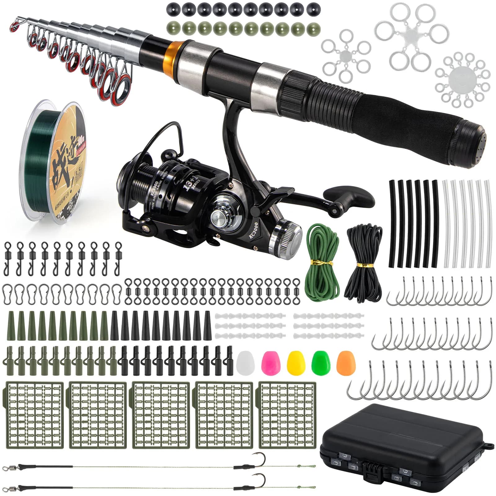 Simple fishing rod to the combined reel carp telescopic travel rod with bait feeder reel fishing to the carp configuration equipment box