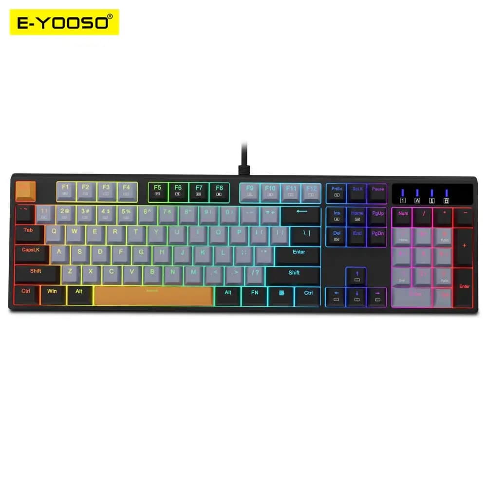 E-YOOSO Z14 RGB USB Meccanico Gioco di Gioco Tastiera Interruttore Rosso 104 Chiave Russo Brasiliano Portoghese Giocatore per Computer portatile