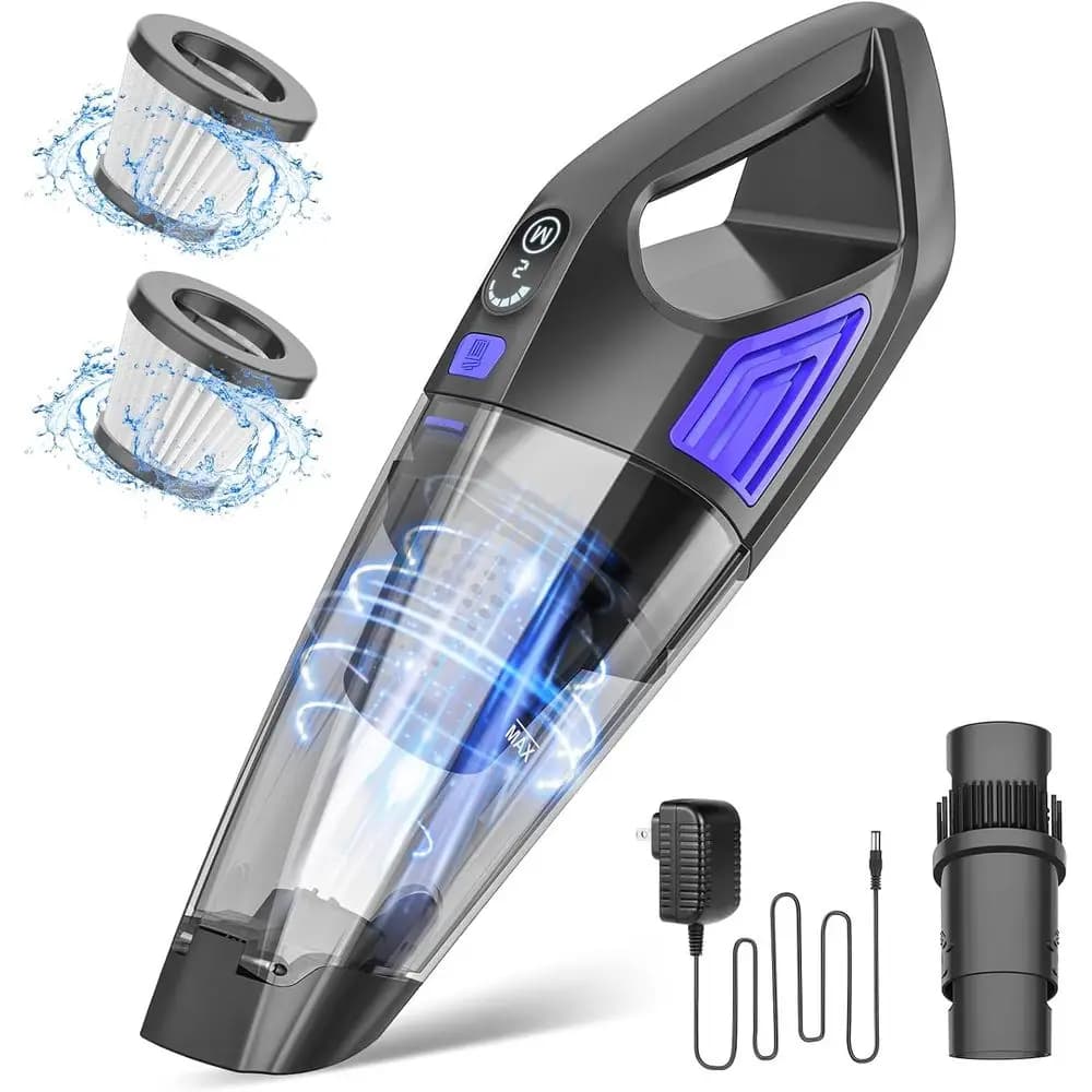 Wireless portable vacuum cleaner, powerful and rechargeable with large capacity battery for cars, pets, office