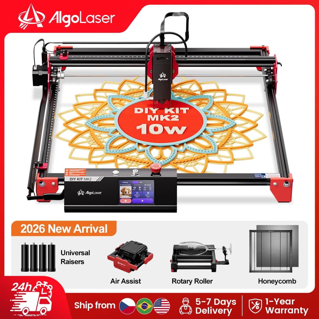 AlgoLaser DIY KIT MK2 10W Laser Engraver Cutting Machine Built-in Air Assist Nozzle High Precision Laser Cutter Engraver for Wood Acrylic Metal DIY Logo Marking