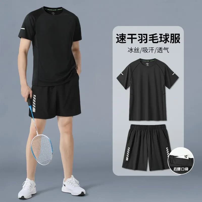 Abbigliamento Sportivo da Uomo, Completo Estivo in Tessuto Ice Silk ad Asciugatura Rapida, Nuovo Stile Professionale per Corsa e Allenamento, Maglia a Maniche Corte e Pantaloncini