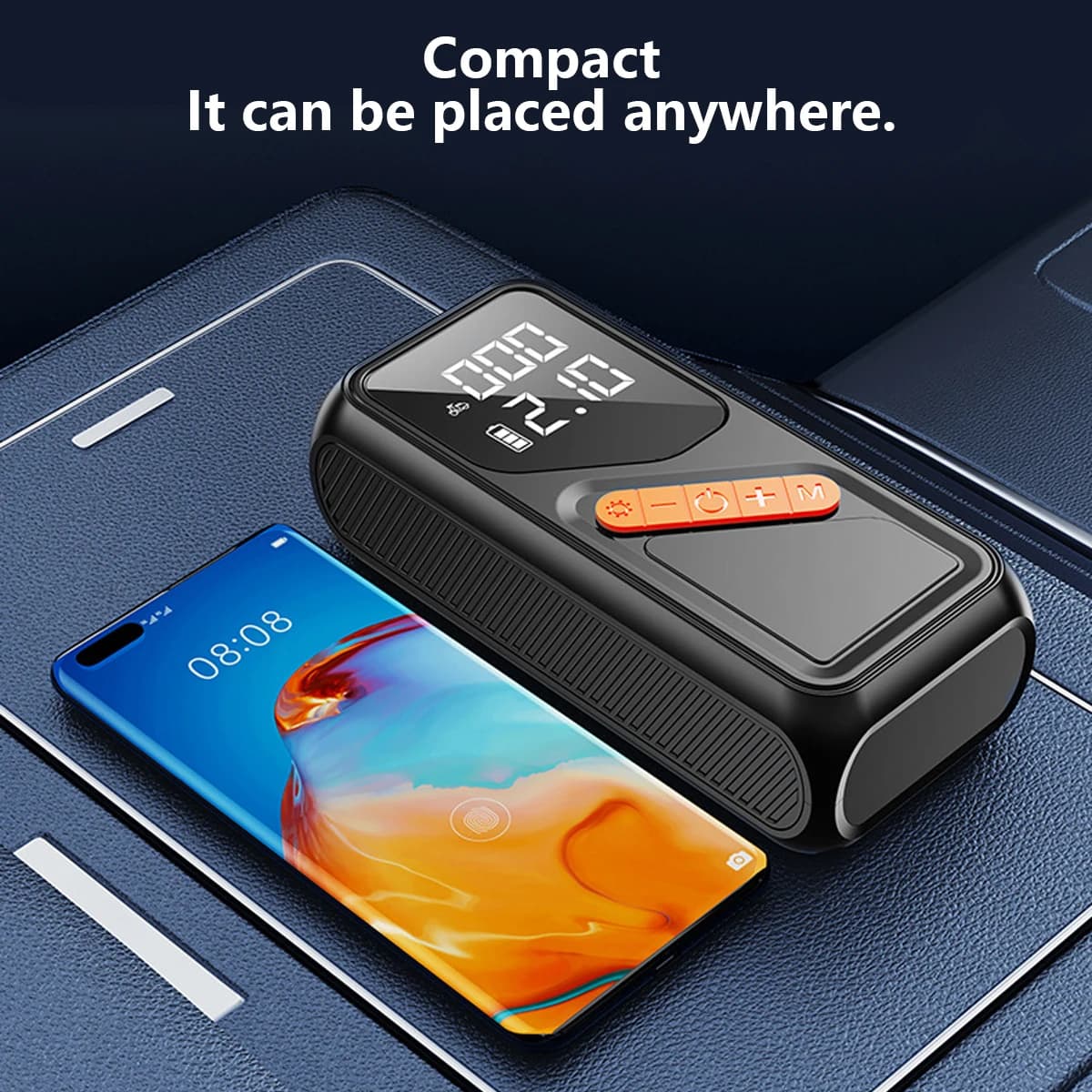 Compressore d'Aria Digitale Portatile Wireless a Doppia Alimentazione con Schermo Doppio e Funzione Auto-Stop, Ricarica Type-C per Auto, Bici e Moto