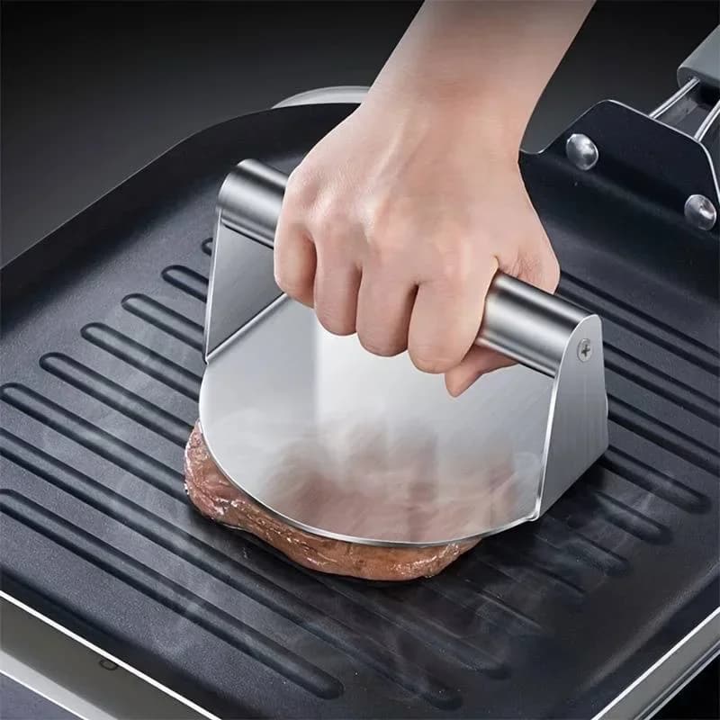 New Smash hamburger press in stainless steel | Patty print and heavy load smasher for barbecue, grill kitchen (anti-stick)