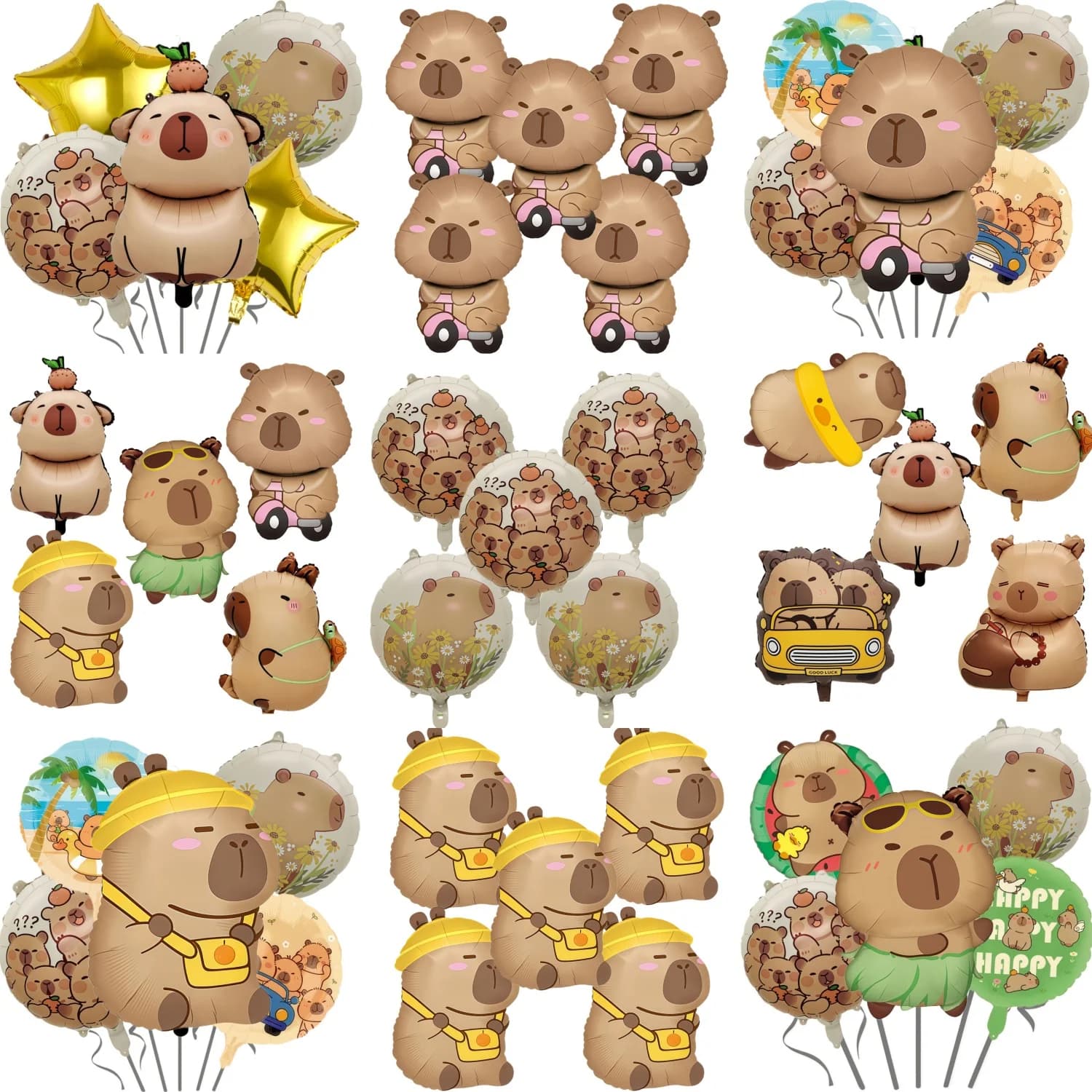5 pezzi Capybara Decorazione per feste Palloncini Pellicola di alluminio Set di palloncini Baby Shower Globos Capybara Bomboniere per compleanno Suppl