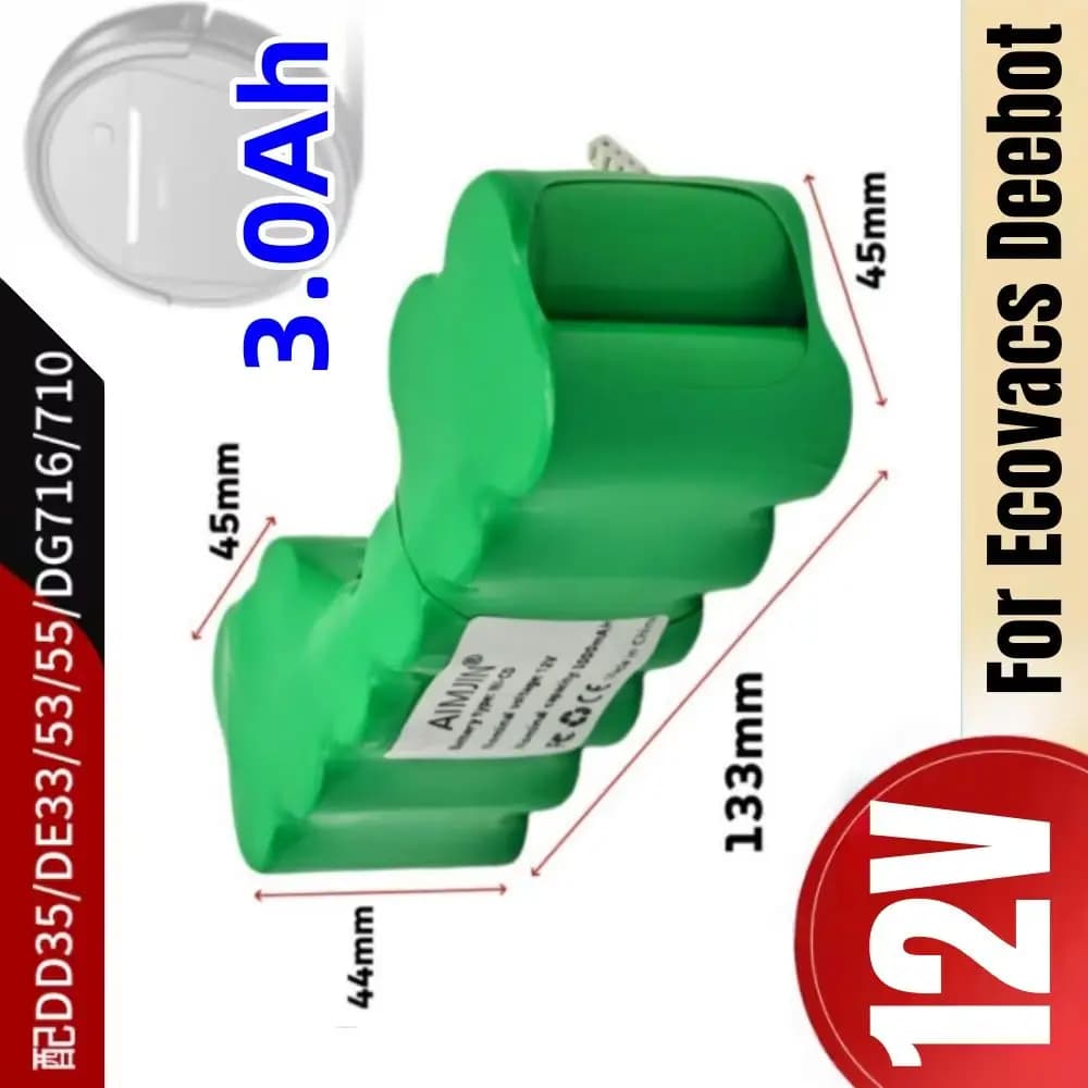 12V NI-CD Battery Replacement for Ecovacs Robot Vacuum Cleaner Compatible with Models 10001568 10002167 DD3G DD4G DE5G DD35 DG71