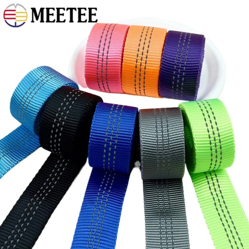 Nastro Tubolare in Nylon Riflettente Meetee 25mm, 5/10M, Doppio Strato per Zaini, Guinzagli per Cani, Accessori per Cucito Fai-da-Te