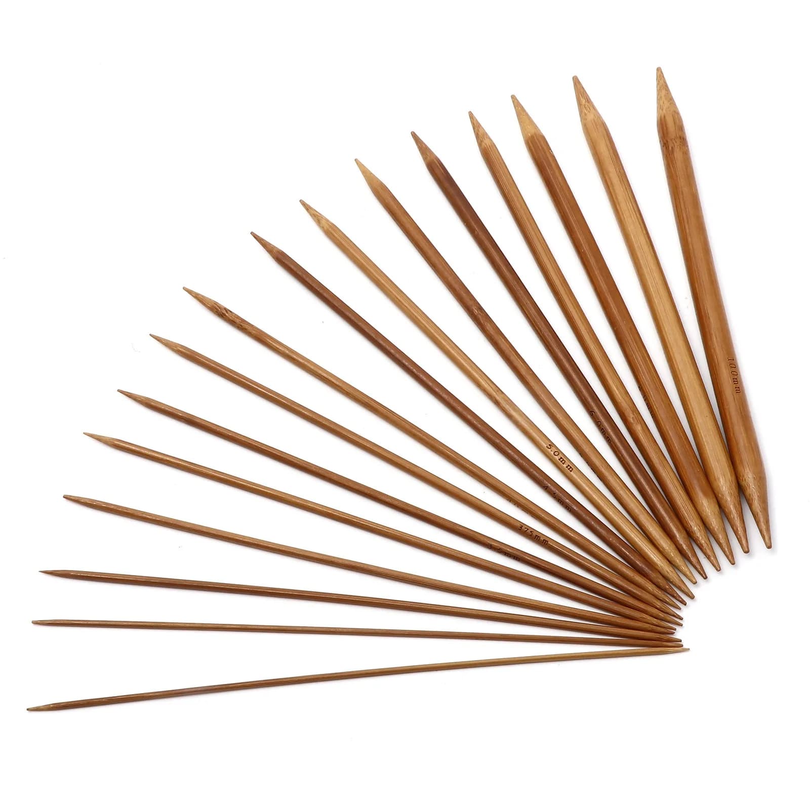 Ferri da maglia a doppia punta in bambù da 2.0mm-10.0mm bastone dritto marrone per sciarpe maglione strumenti per maglieria 25-35cm di lunghezza, 5 pezzi