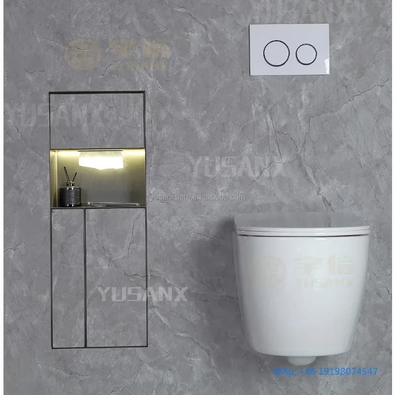 ized Concealed 304 Stainless Steel All-in-one Toilet Paper Toilet Brush Holder Phone Shelf Trash Can Wall Rimless Niche
