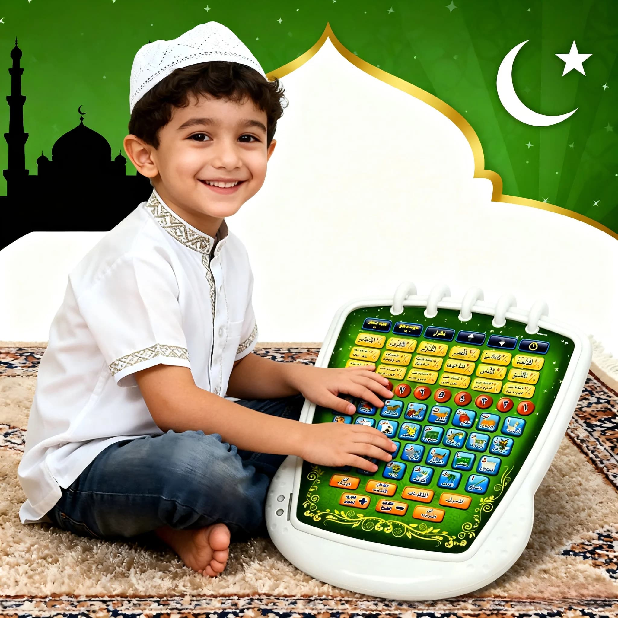Tablet Educativo Elettronico per l'Apprendimento della Lingua Araba per Bambini, Dispositivo Touch con Suoni per l'Educazione Precoce, Regalo Perfetto per i Più Piccoli